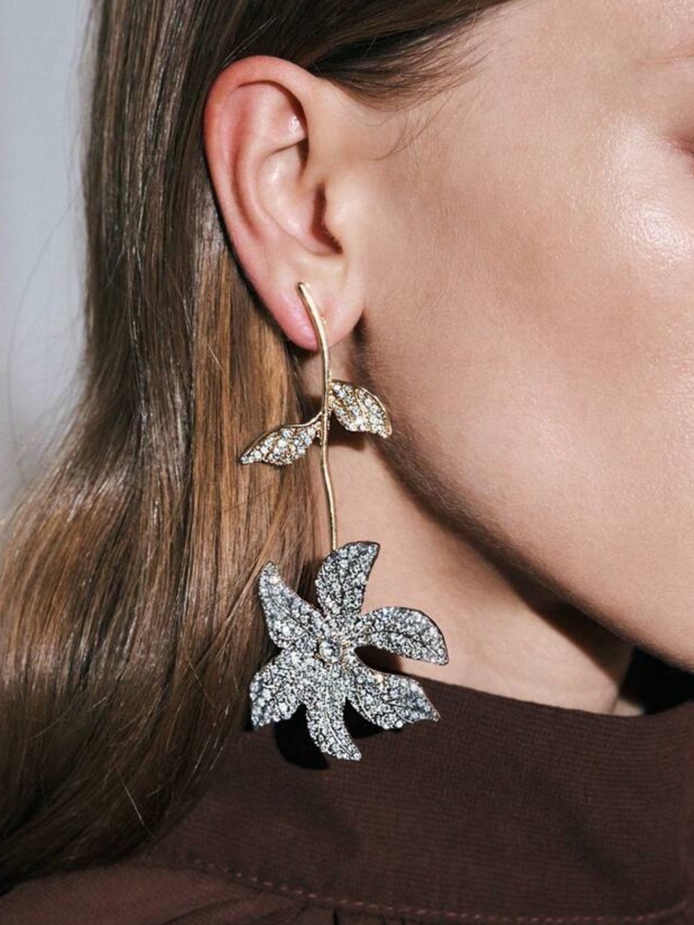 Sculptural Gilded Floral Crystal Earrings